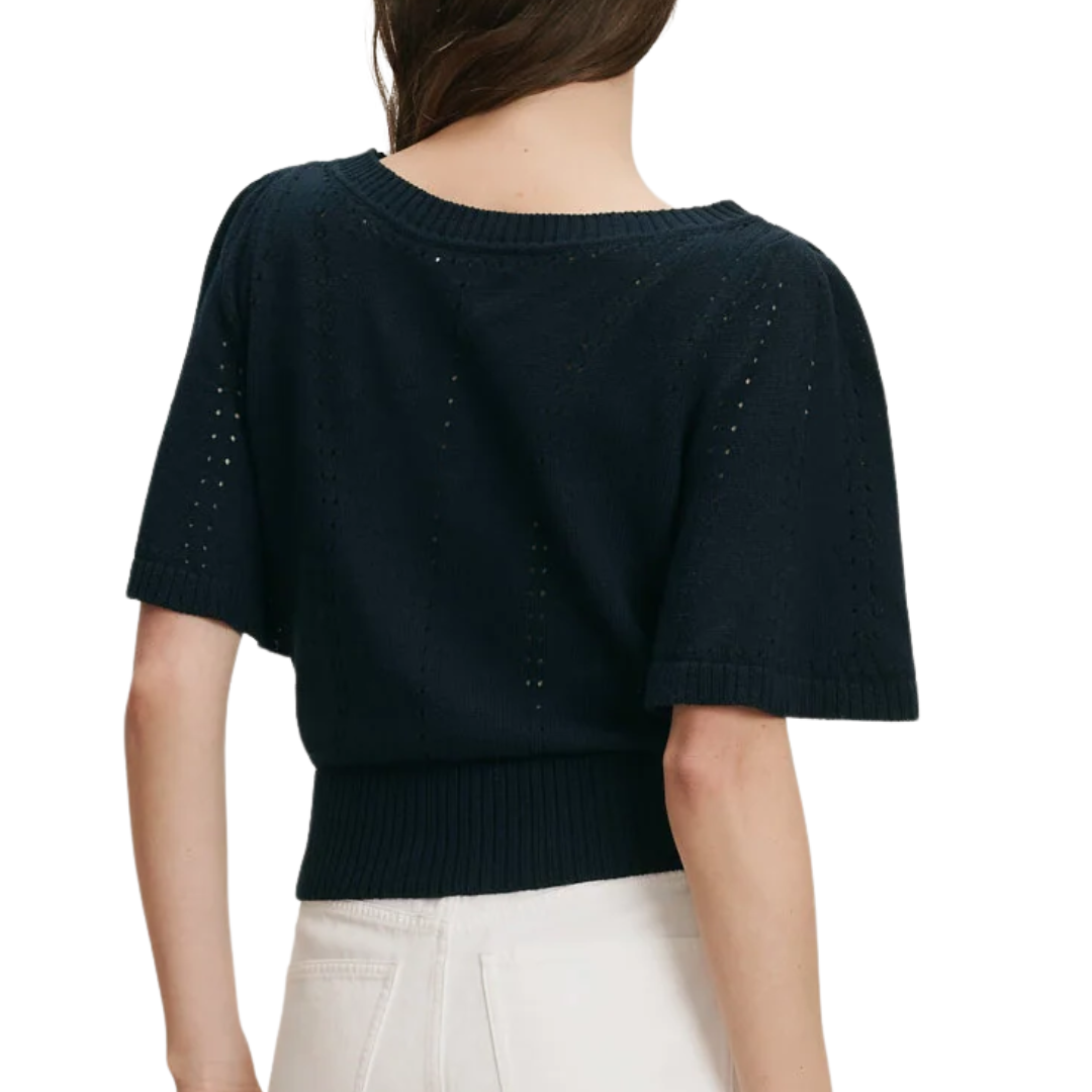 Rhennan Pointelle Knit Top in Navy
