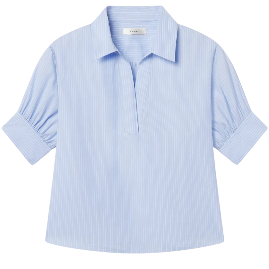 The V-Neck Popover Top in Venice Blue Multi