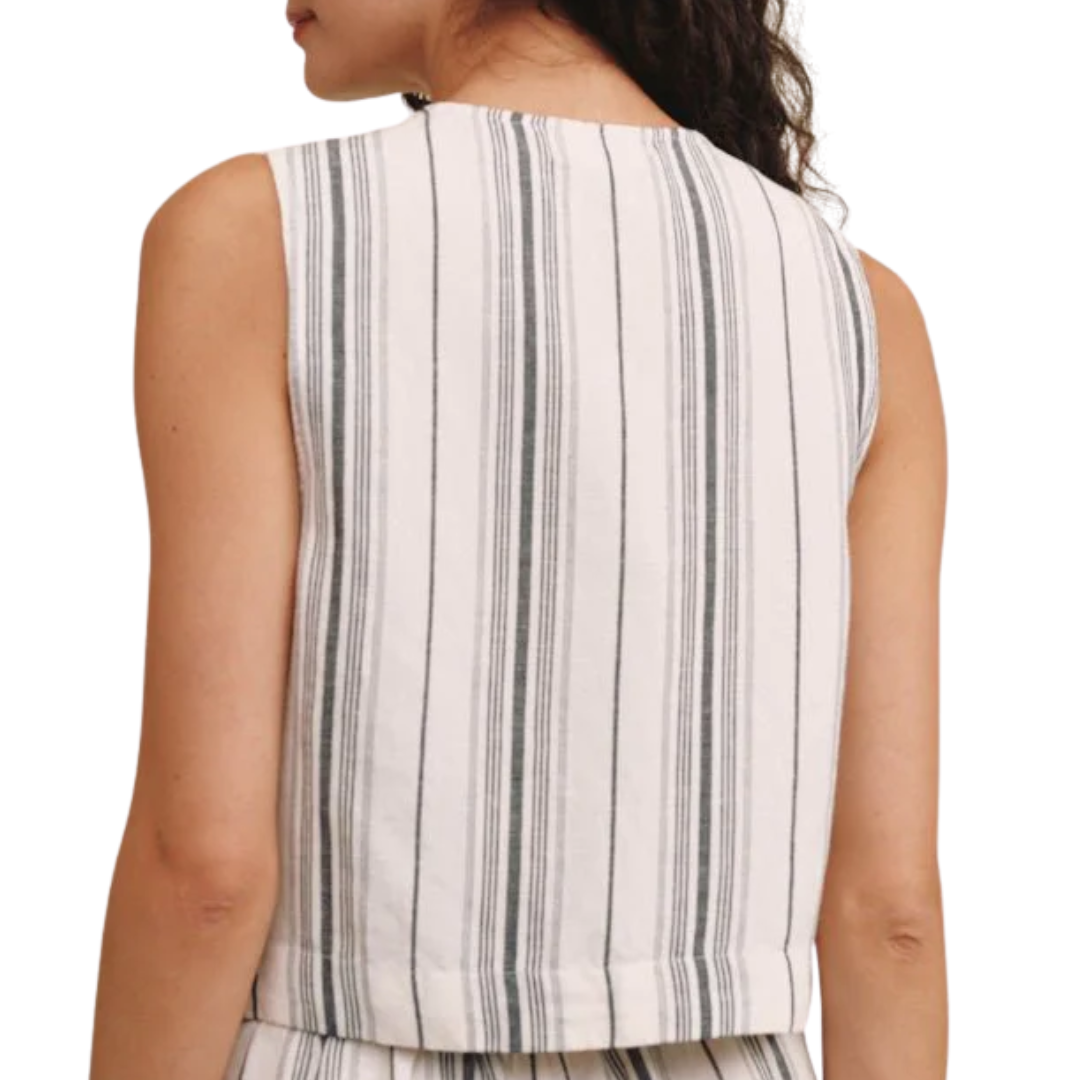 Sleeveless Button Front Top in Boardwalk Stripe