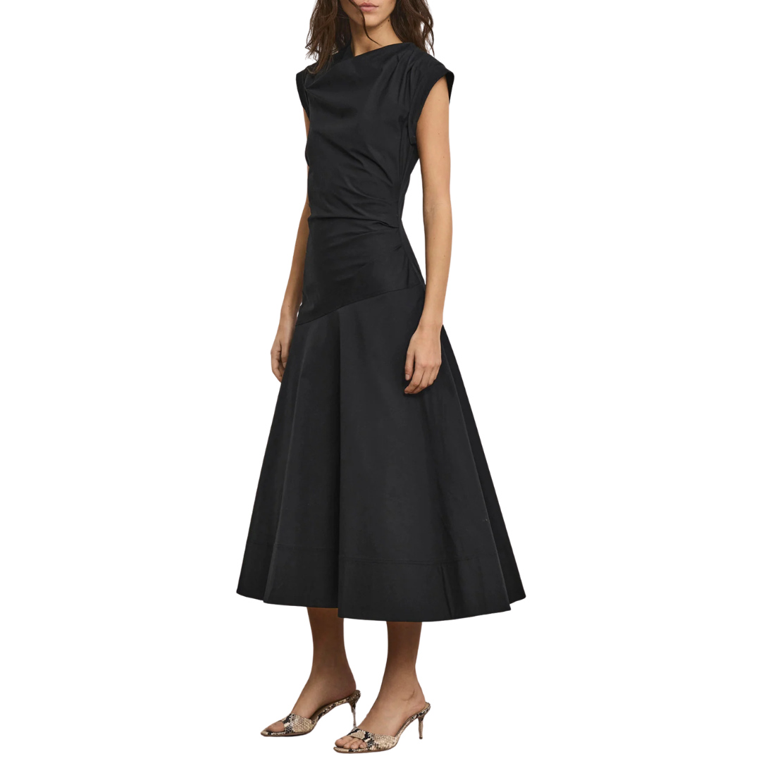 Lisette Cotton Poplin Midi Dress in Black