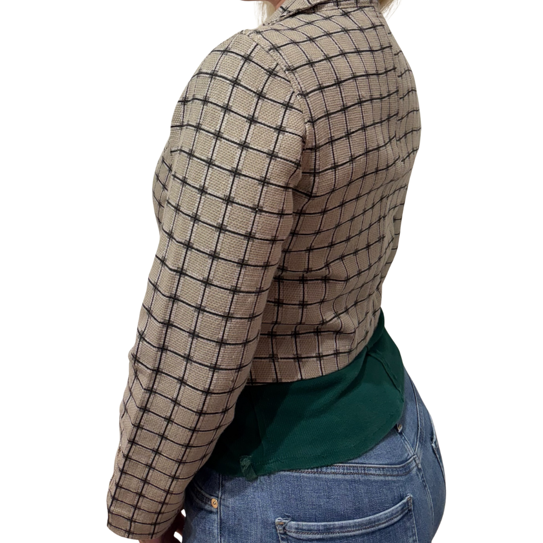 Check Crop Jacket in Taupe