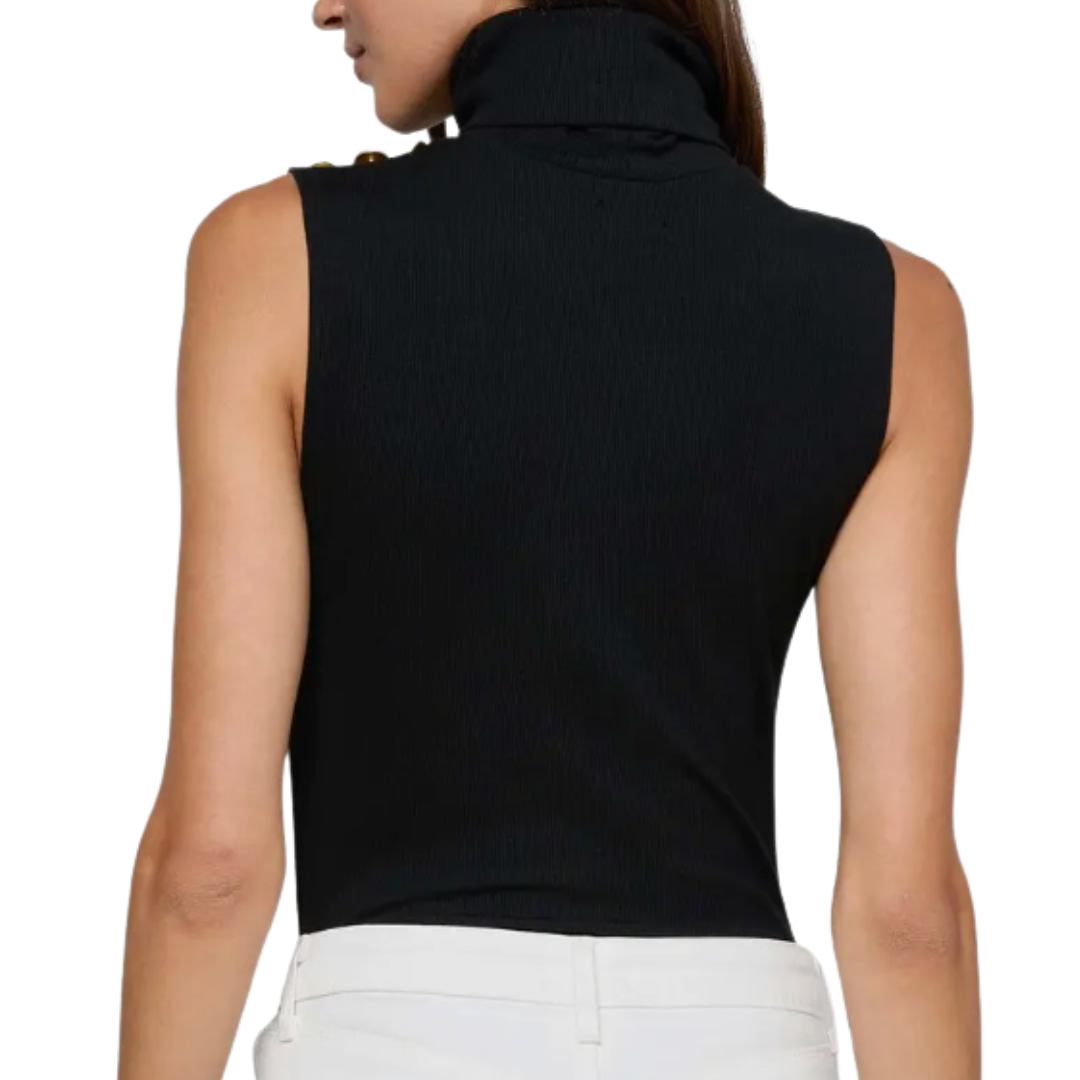 Ceci Sleeveless Turtleneck in Black/Gold