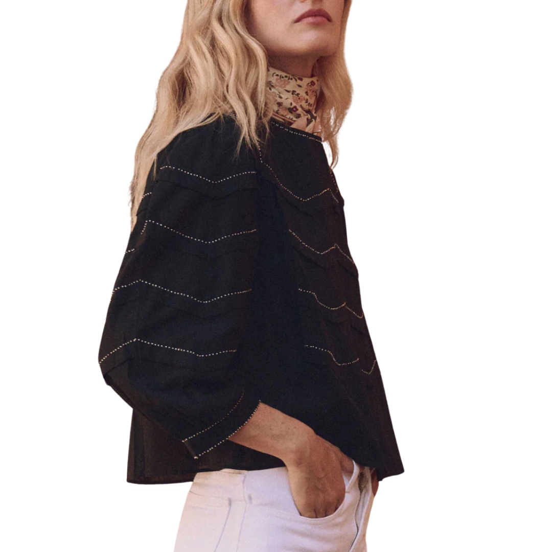 The Beaded Chevron Top in Black