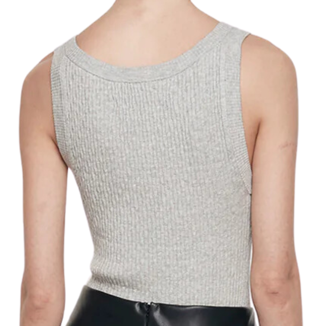 Cashmere Cotton Pointelle Knit Tank in Light Heather Grey