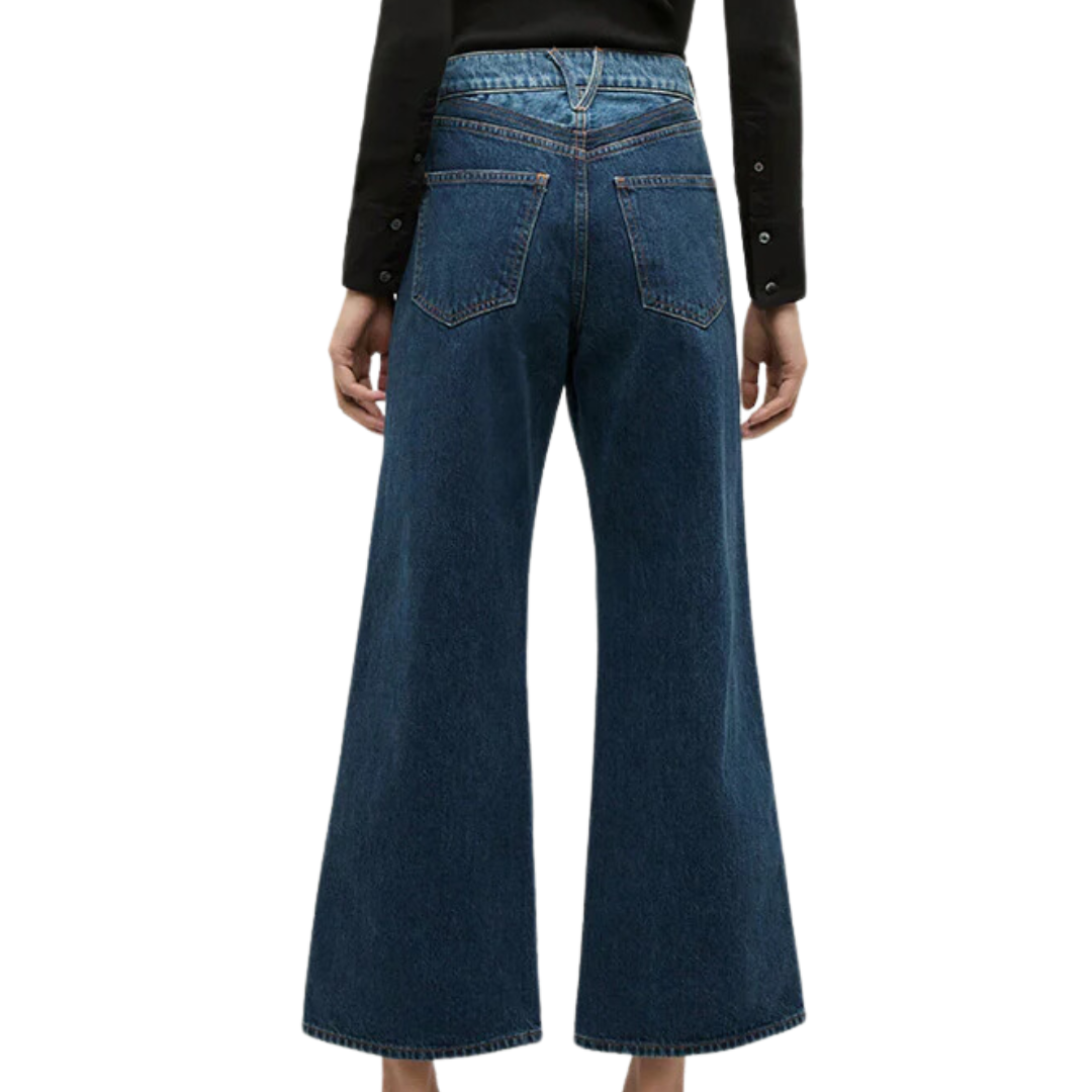 Taylor Two-Tone Cropped Wide-Leg Jean in Rebel Blue Colorblock