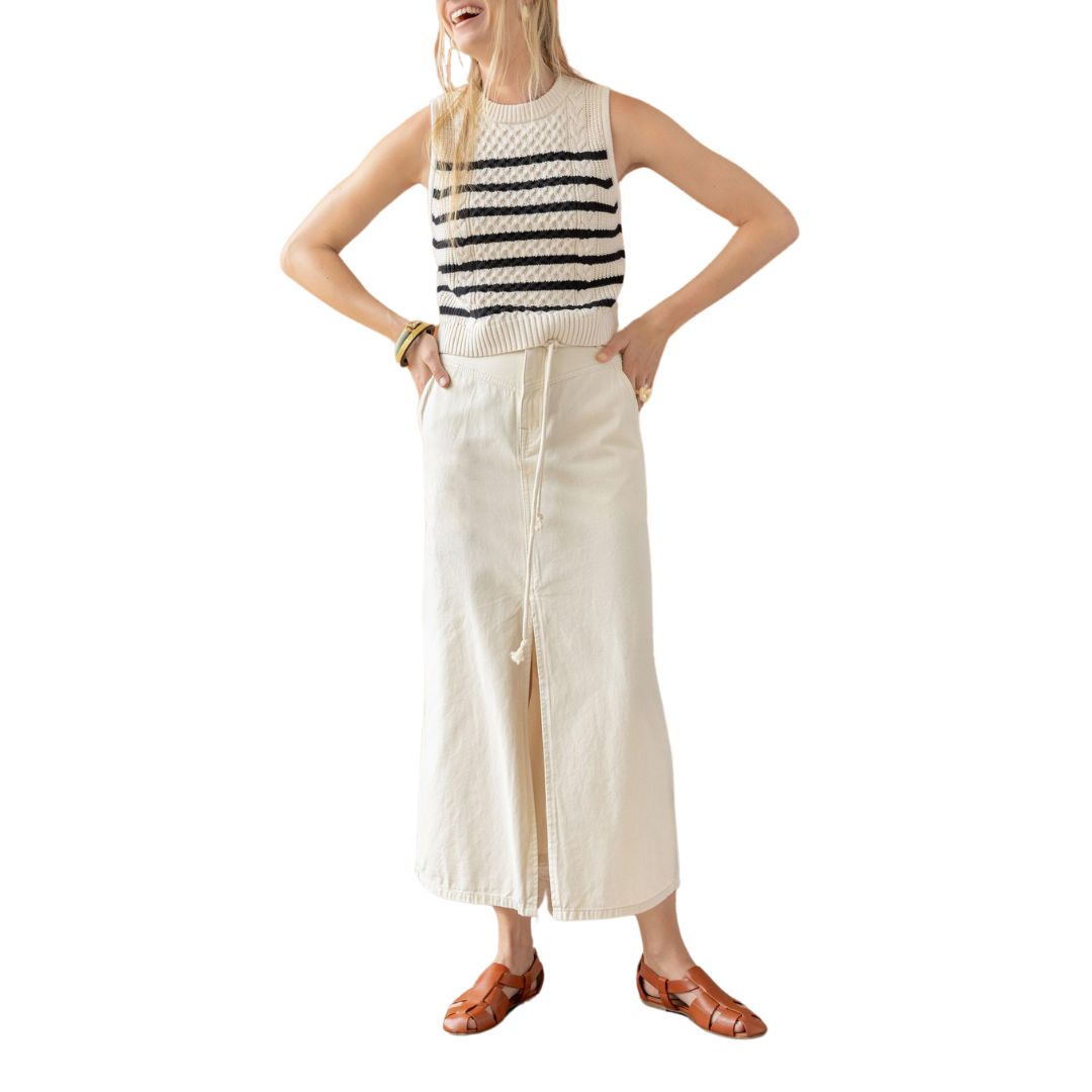 Cropped Cable Tank Sweater in Stripe