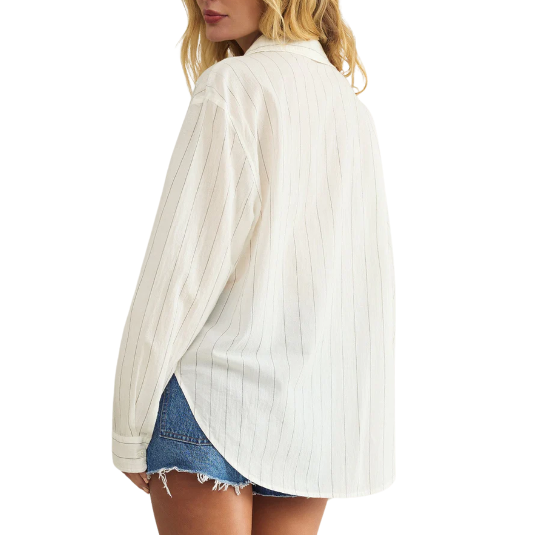 Seaport Striped Button Up Shirt in White