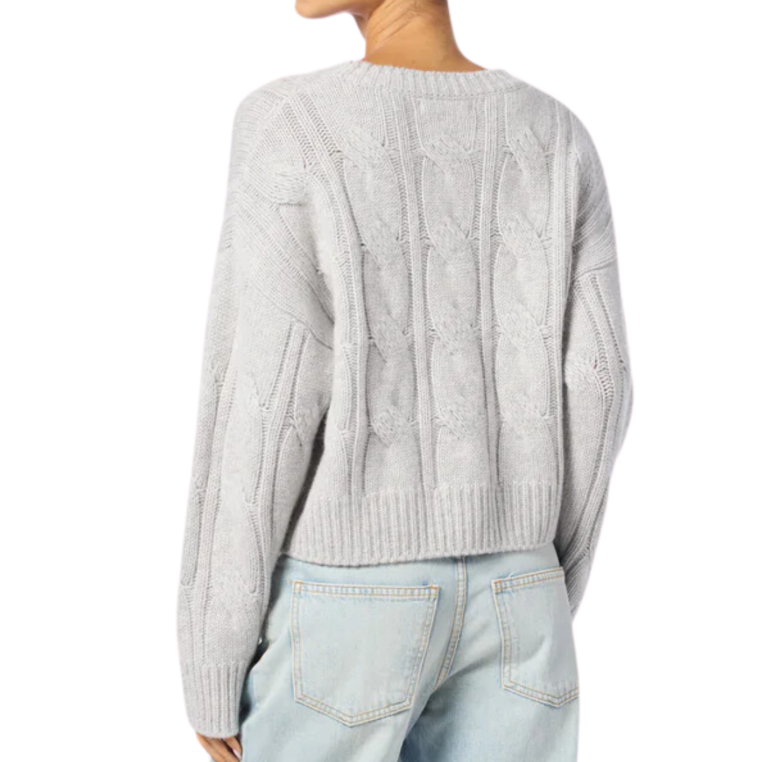 Tristan Cashmere Cable Knit Crew Neck in Foggy