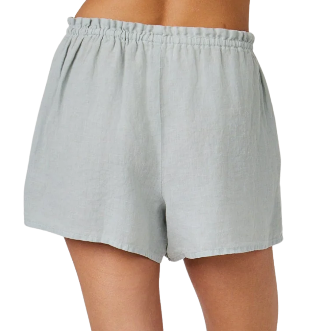 Linen Ruffle Waist Short in Muted Sage