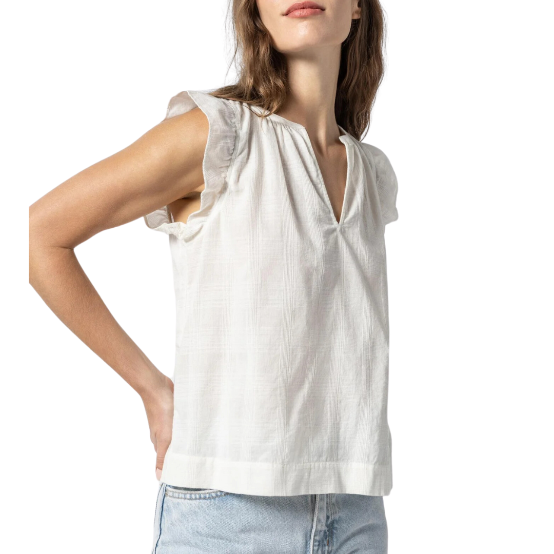 Flutter Sleeve Split Neck in White