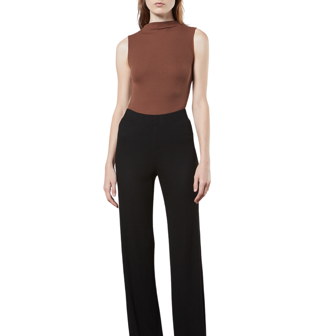 Silk Rib Sleeveless Mockneck in Nutshell