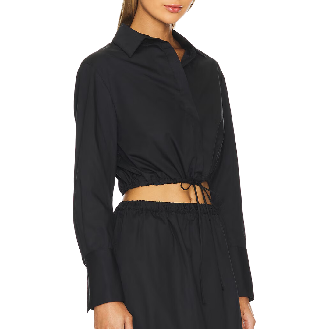 Cotton Drawcord Shirt in Black