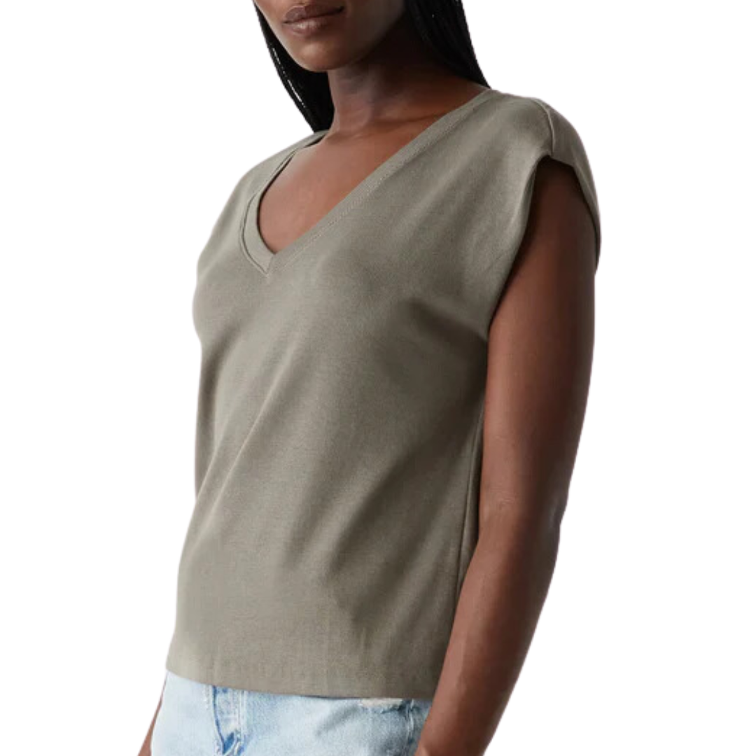 Tati Power Shoulder Top in Olive