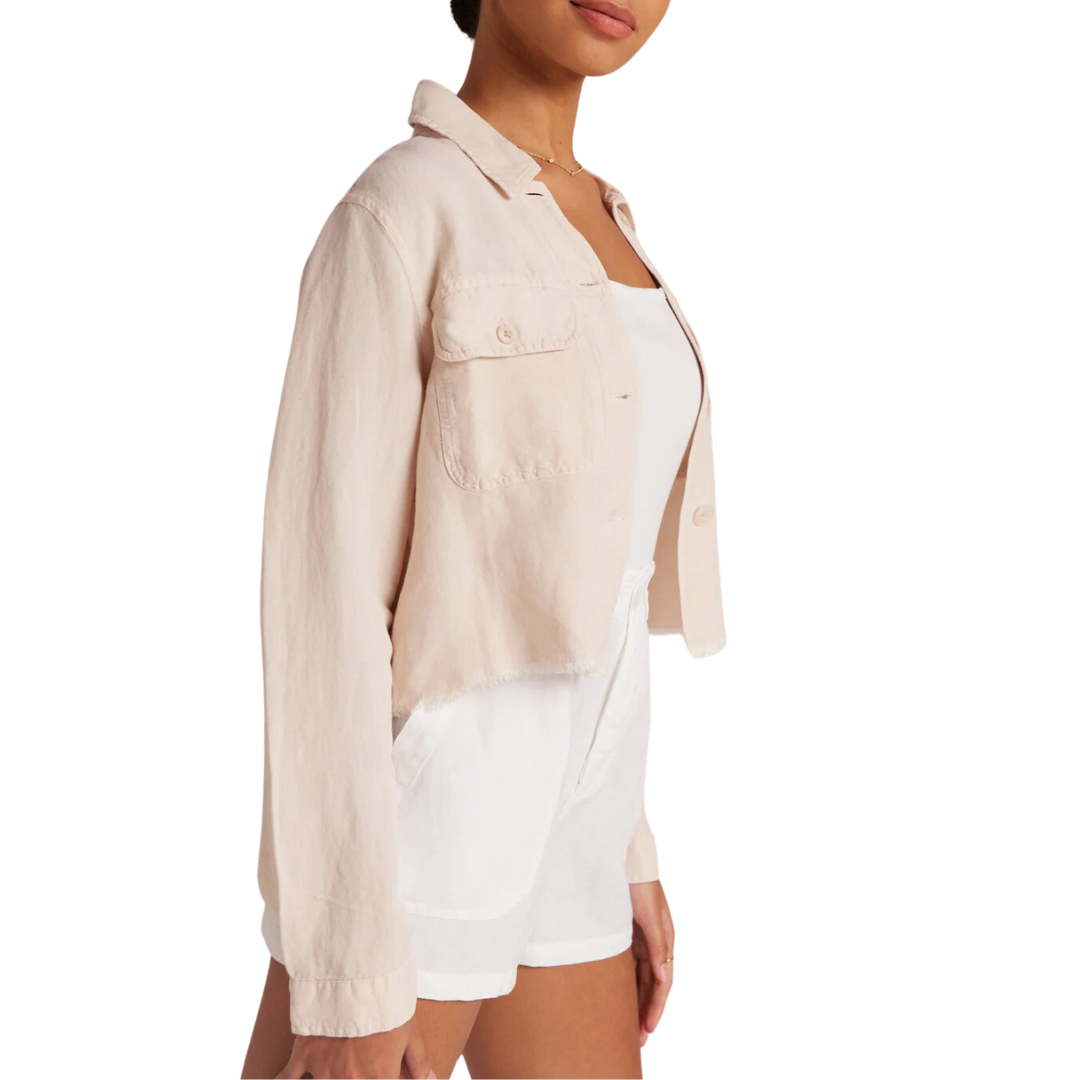 Lily Frayed Hem Jacket in Sand Khaki