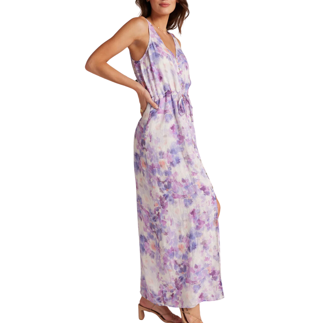 Linen Button Front Dress in Iris Floral Print