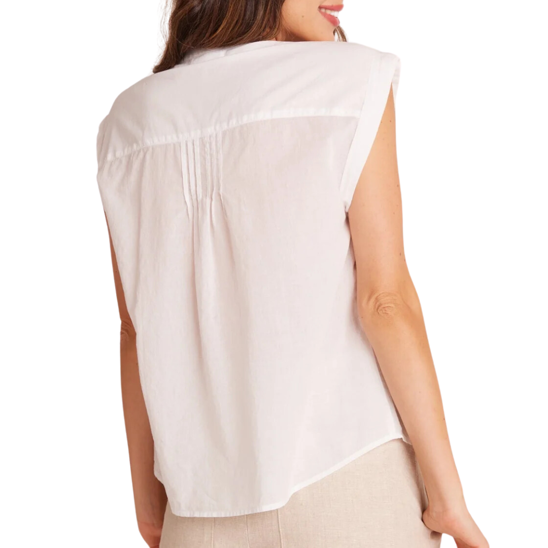 Short Sleeve Pintuck Pullover in White