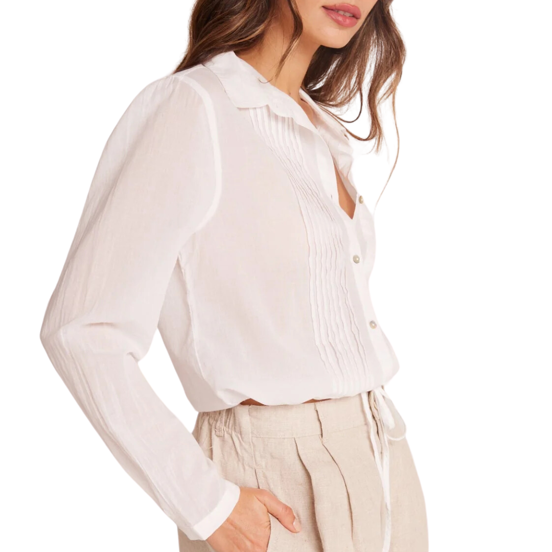 Pintuck Crop Button Down in White