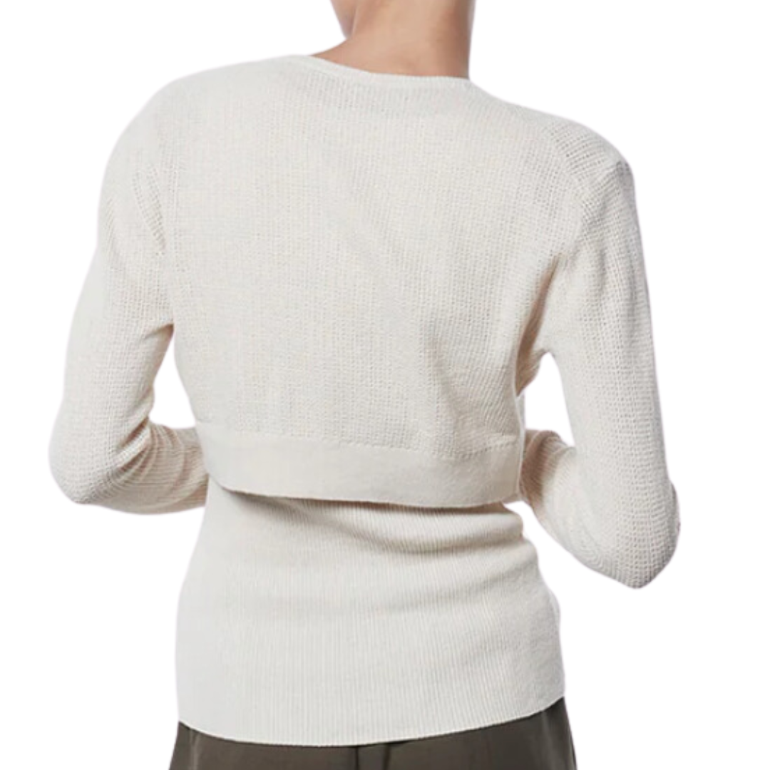 Linen Open Knit Cardigan in Bone