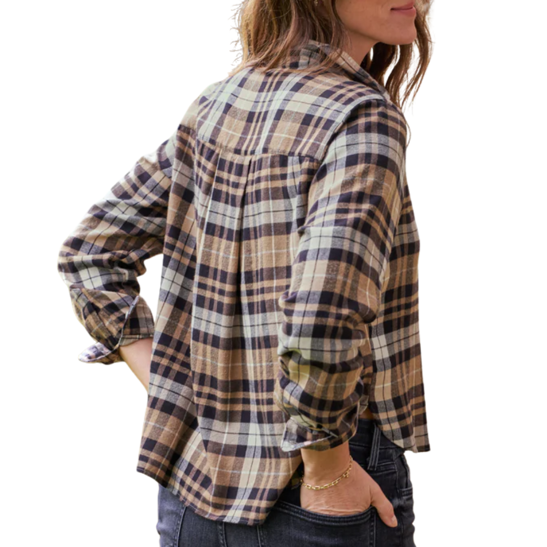 Silvio Italian Flannel Sand and Camel with Black Plaid