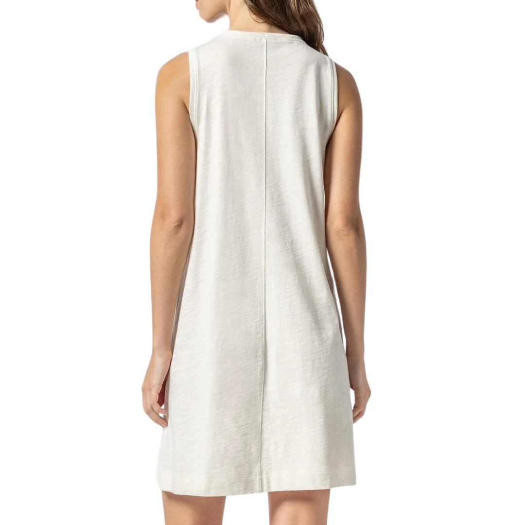 Split Neck Sleeveless Dress in Ecru