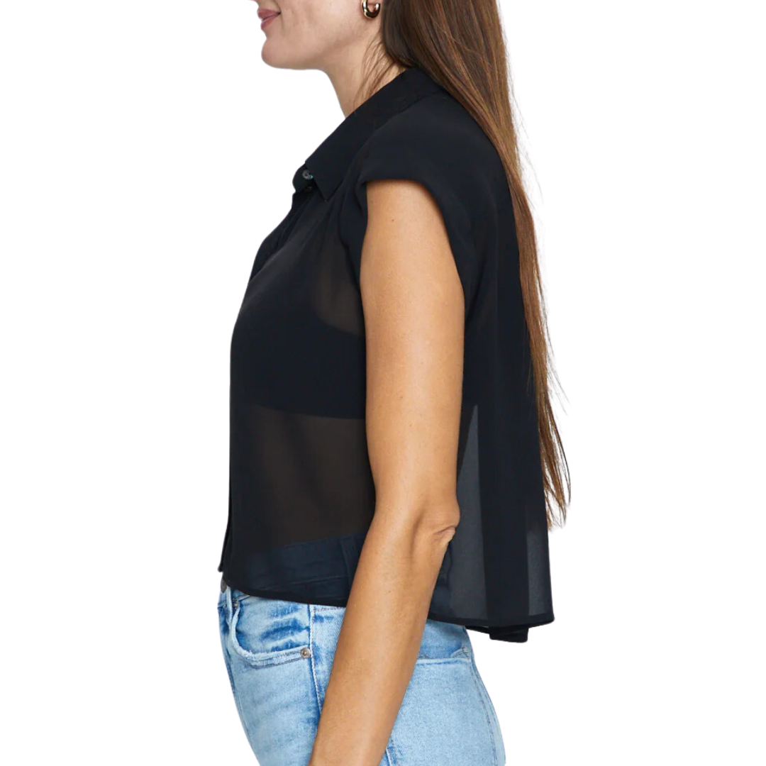Lina Roll Sleeve Square Shirt in Noir