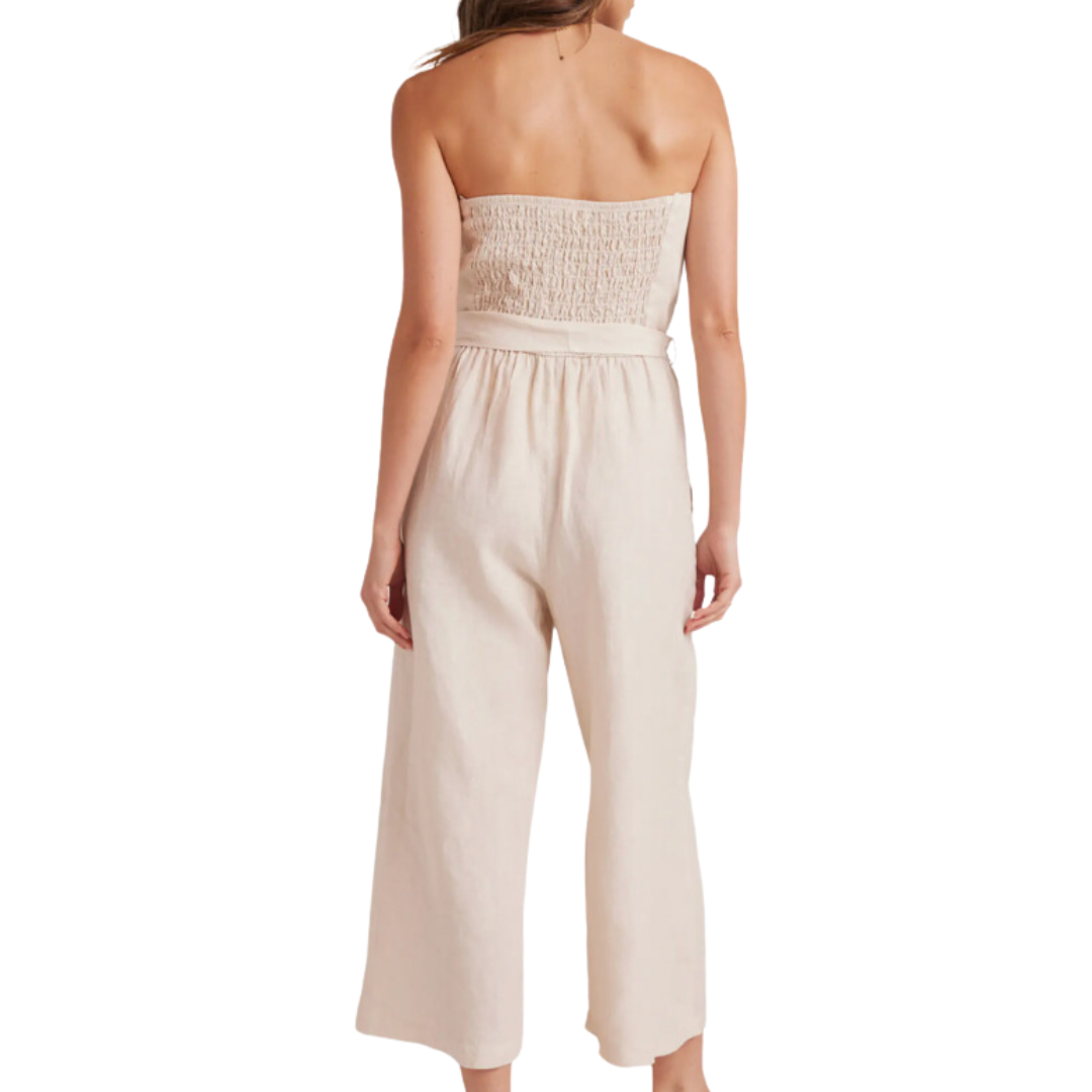 Strapless Smocked Back Jumpsuit in Samba Tan