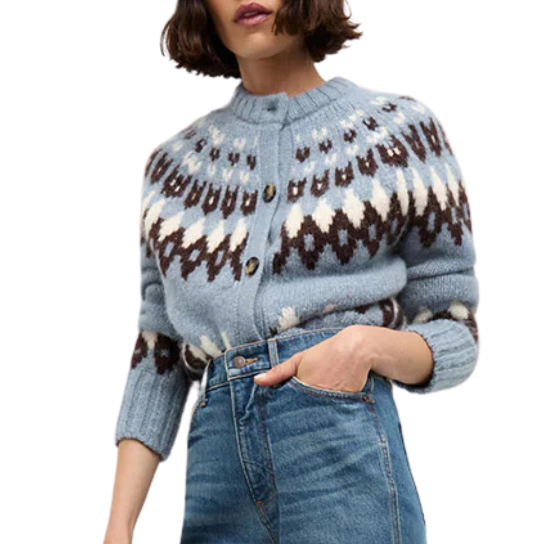 Christina Fairisle Cardigan in Smoke Blue Multi