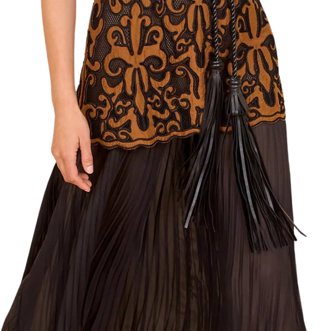 Auryn Applique Sleeveless Long Dress in Saffron