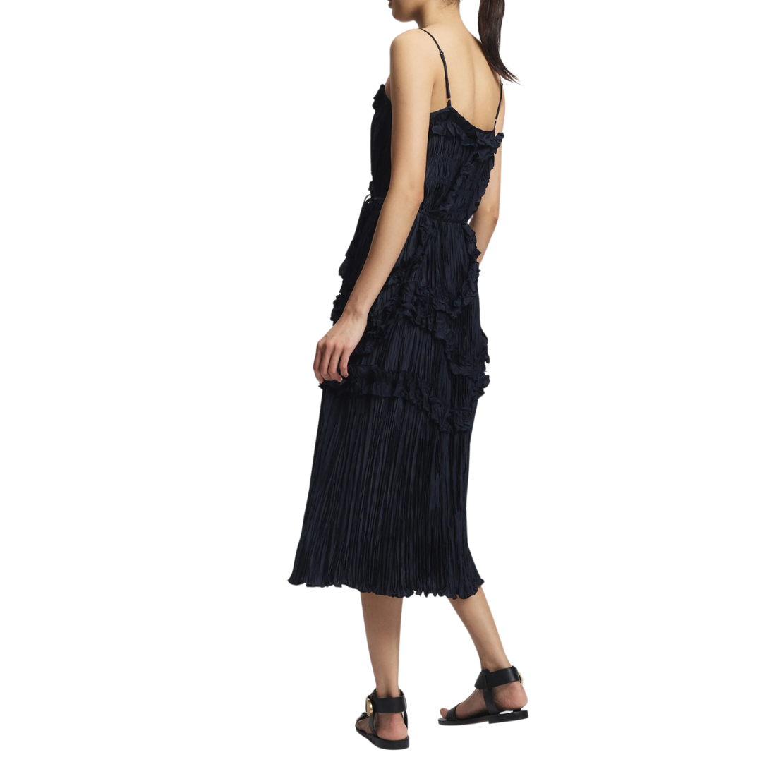 Bella Ruched Midi Dress in Navy