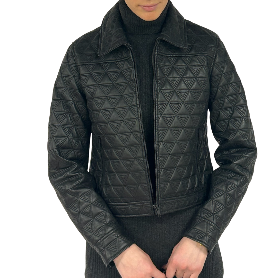 Quilted Zip Front Jacket in Black