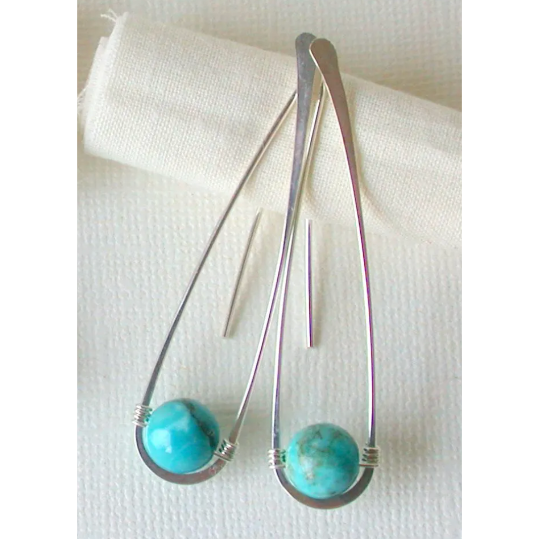Turquoise Water Drop Earring Threaders in Sterling Silver