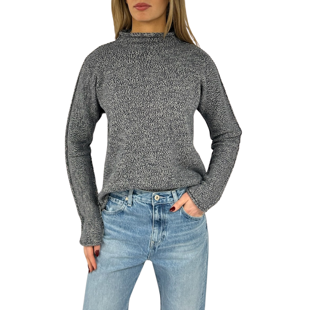 Monterey Roll Neck Sweater in Black Melange