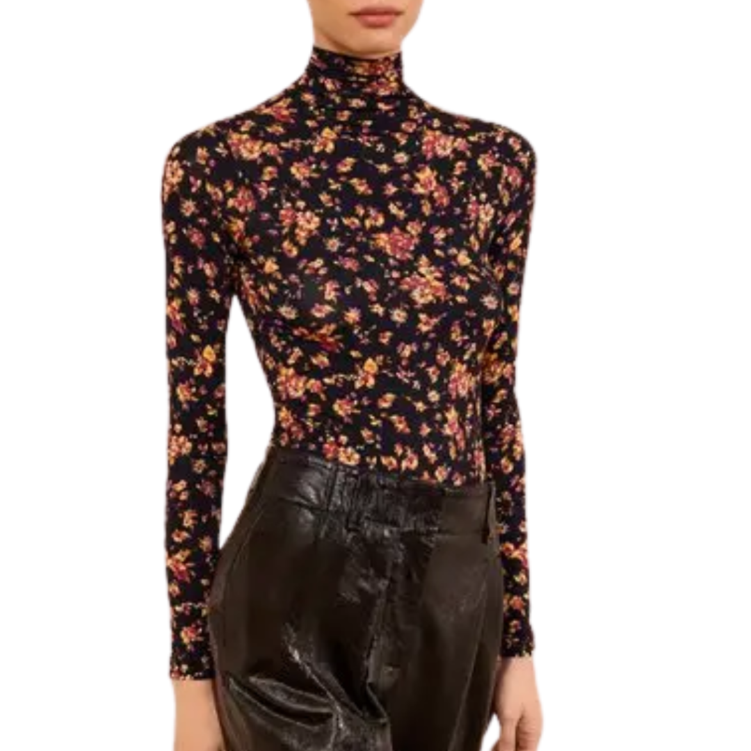 Aurelia Long Sleeve Jersey Top in Noir Floral