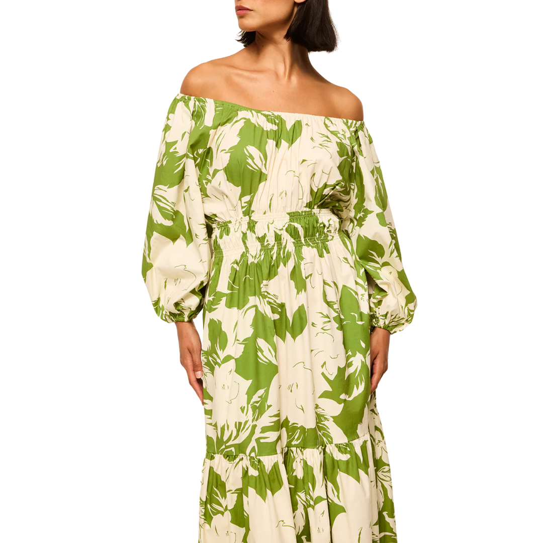 Yasenia Dress in Green Goddess Poplin