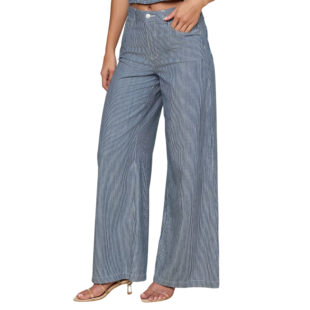 Amara Wide-Leg Pant in Azure Blue Stripe