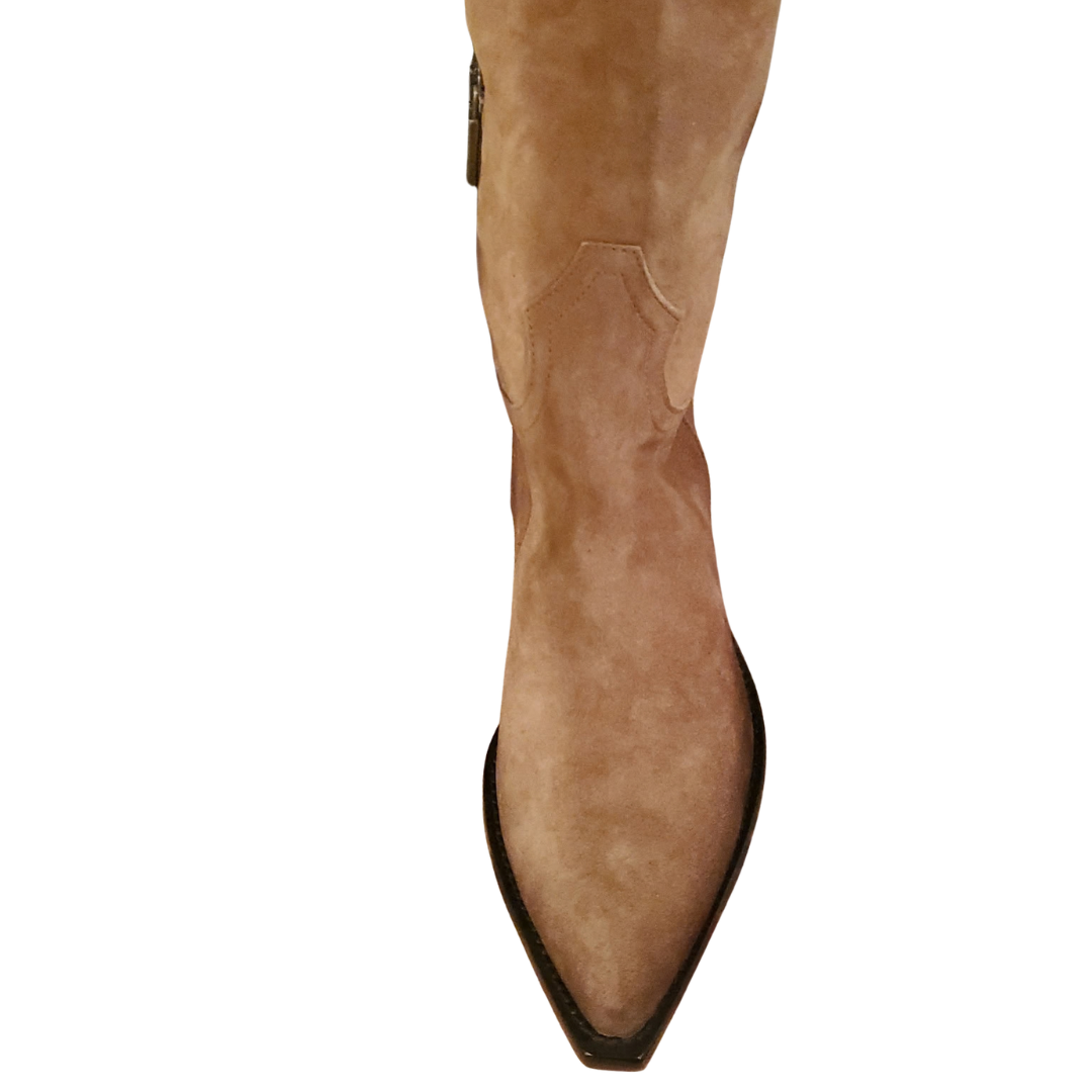 Suede Knee Boots in Sigaro Brown Black Heel