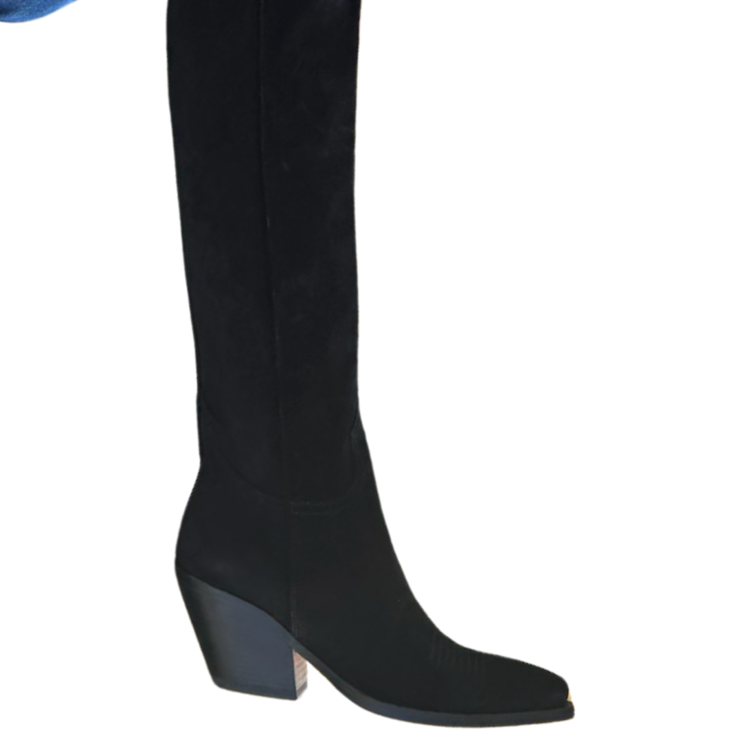 Suede Knee Boots in Black
