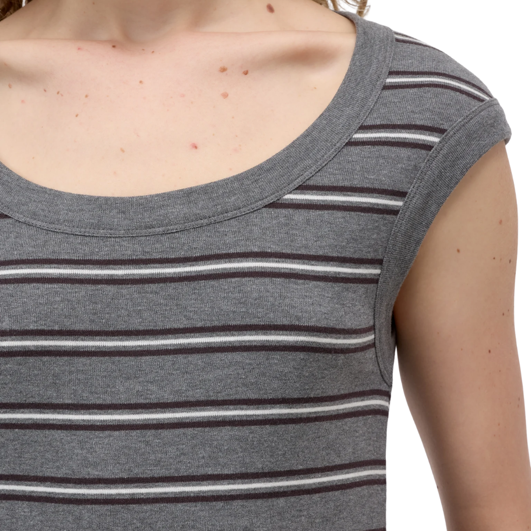 Striped Cap-Sleeve Top in Dark Grey Melange