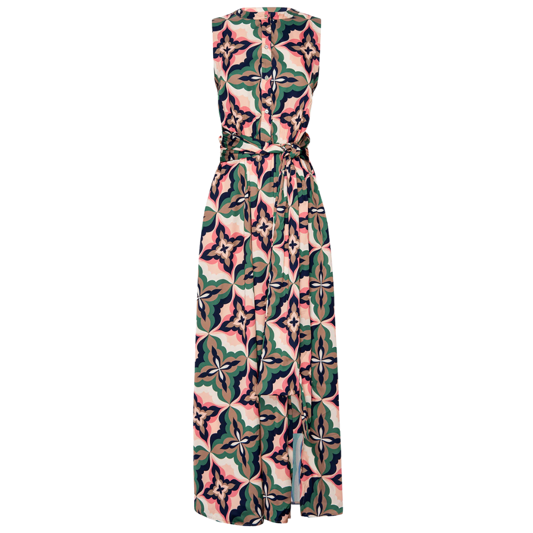 Anabella Dress in Prismatic Tile Coral Satin