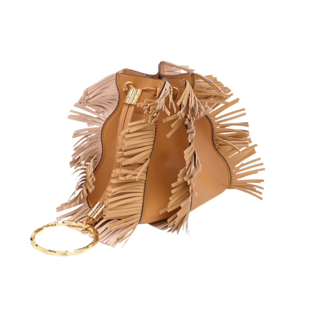 Adria Pleated Wave Pochette in Almond Fringe