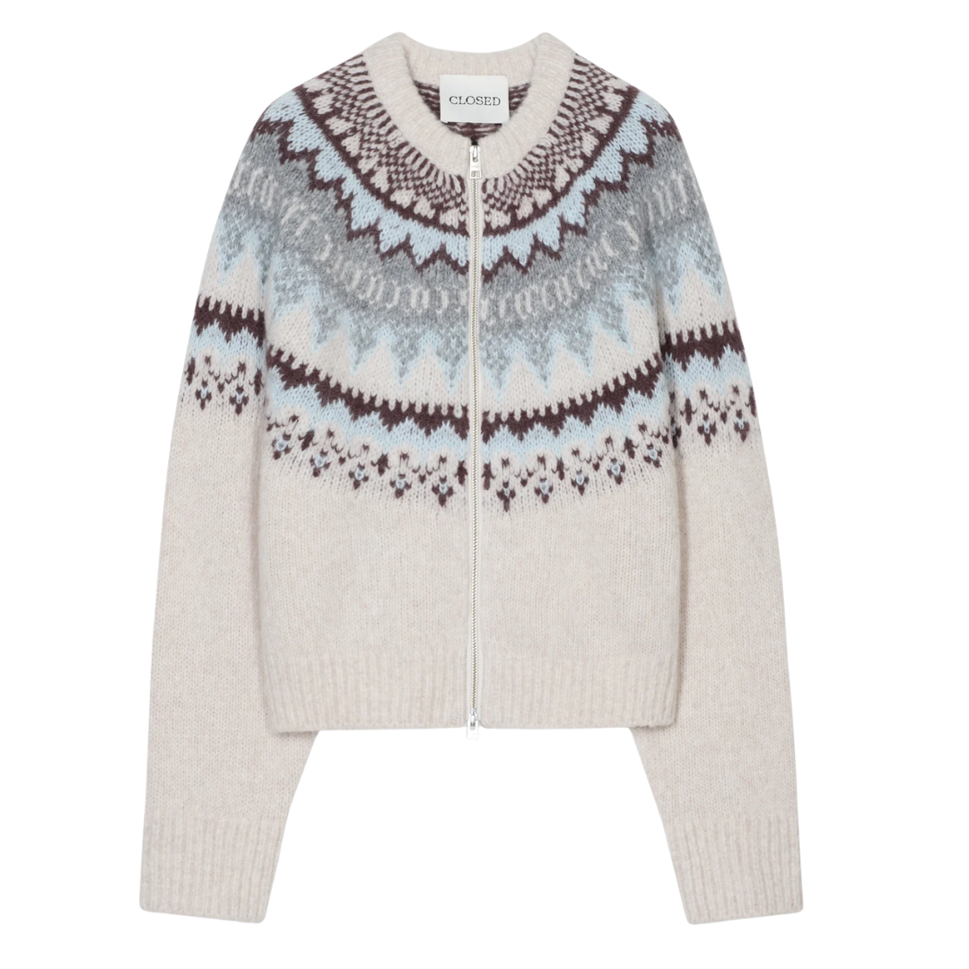 Cardigan With Norwegian Pattern in Cloud Cream