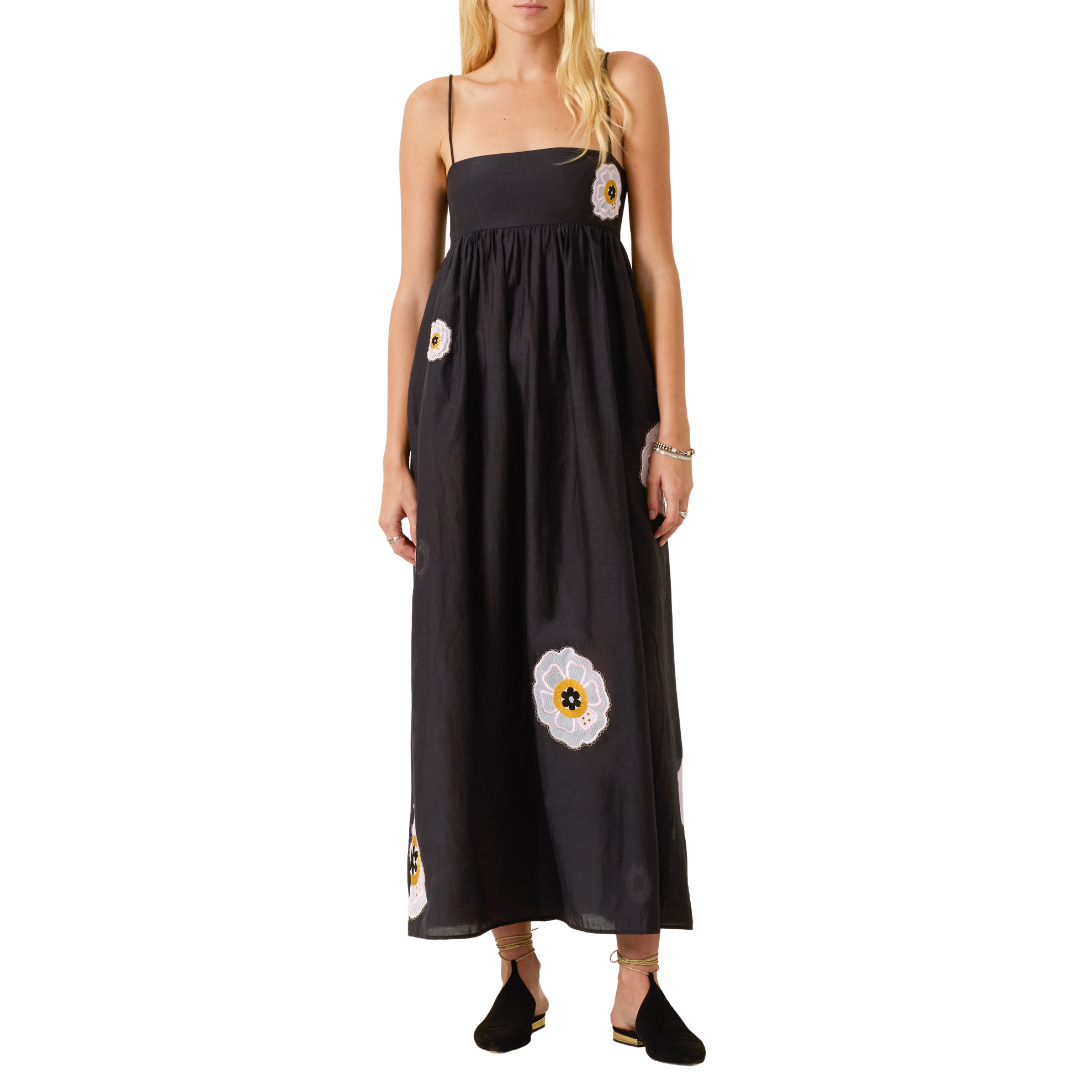 Lilia Pressed Daisy Dress in Black
