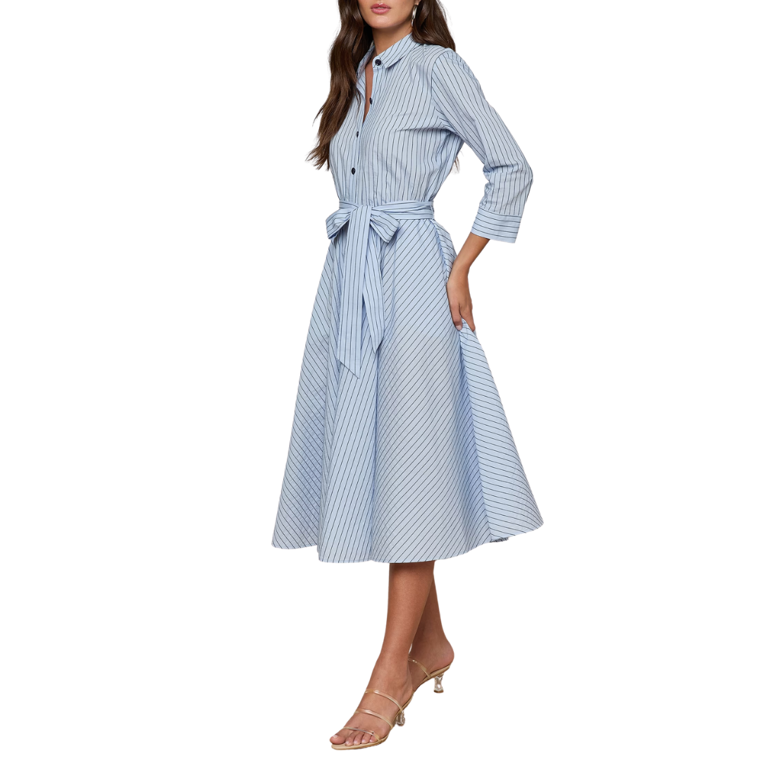 Ralphie Midi Dress in Light Blue/Dark Blue Stripe