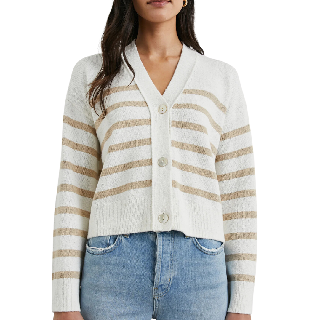 Geneva Cardigan in Sand Stripe