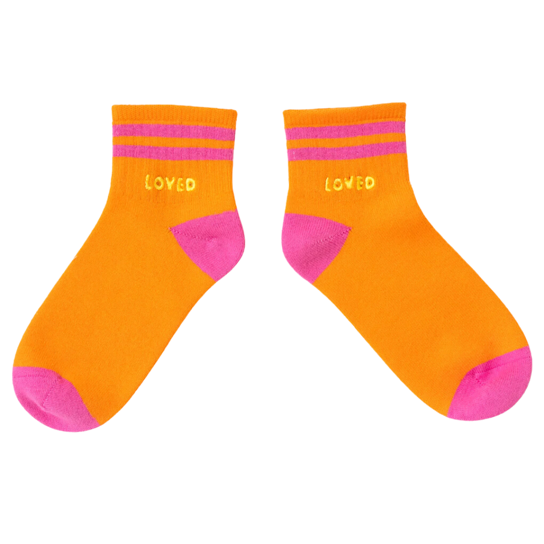 Good Morning Loved Ankle Socks in Neon Orange