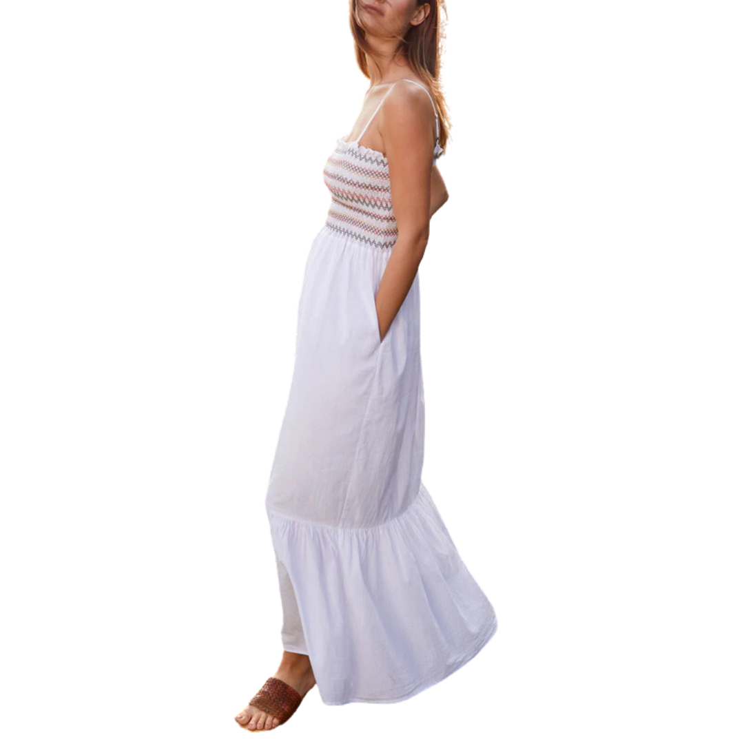 Alejandra Smocked Maxi Dress in White