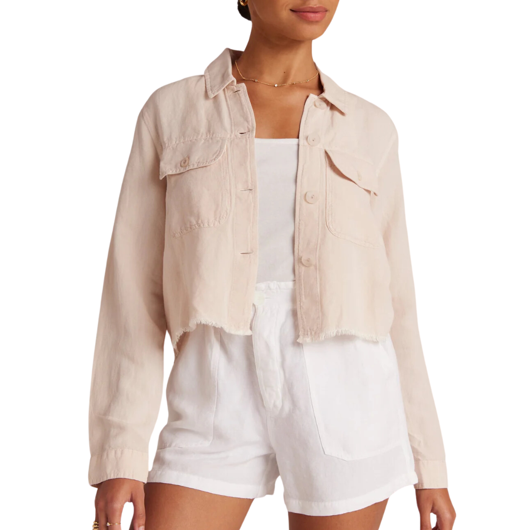 Lily Frayed Hem Jacket in Sand Khaki
