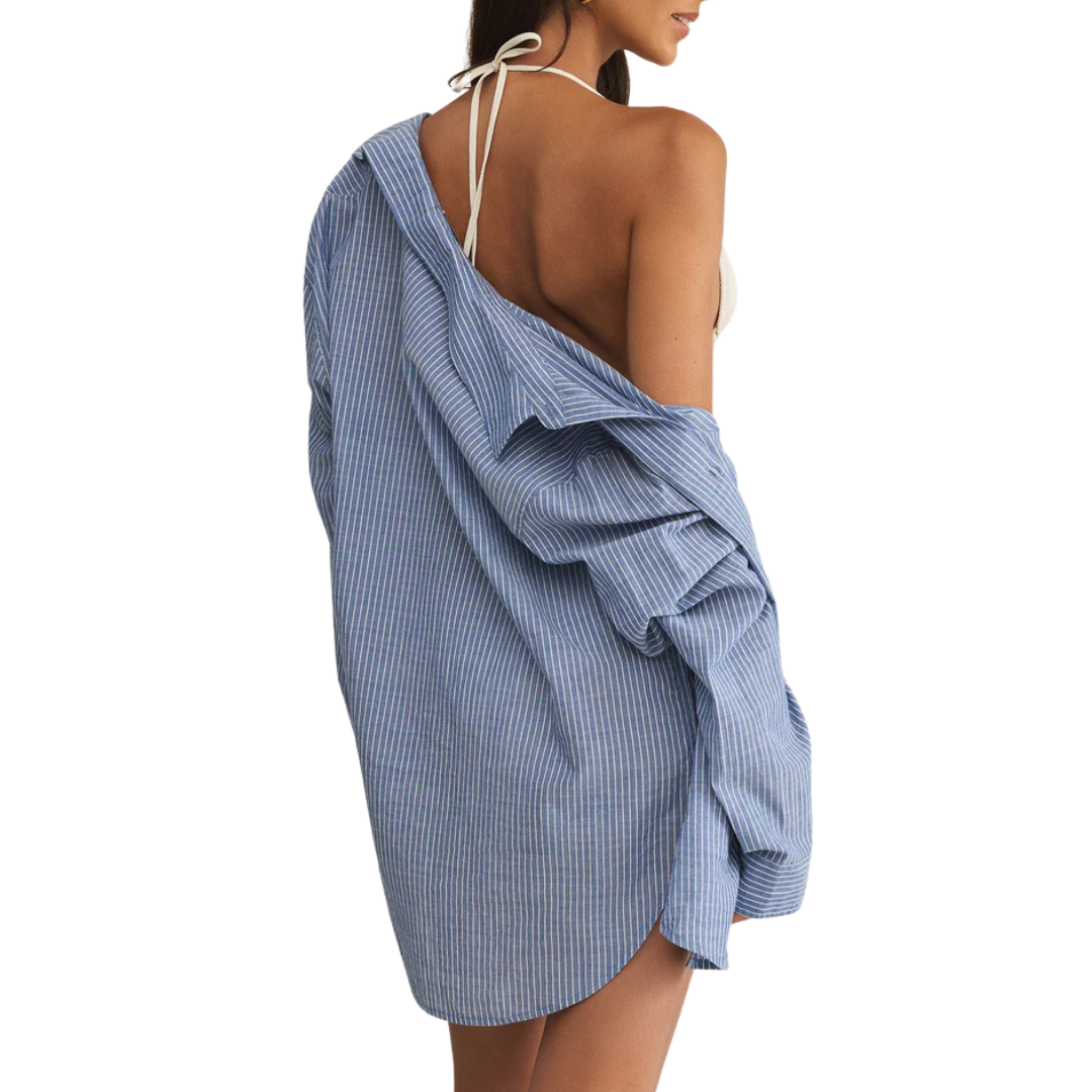 Seaport Striped Button Up Shirt in Sky Blue