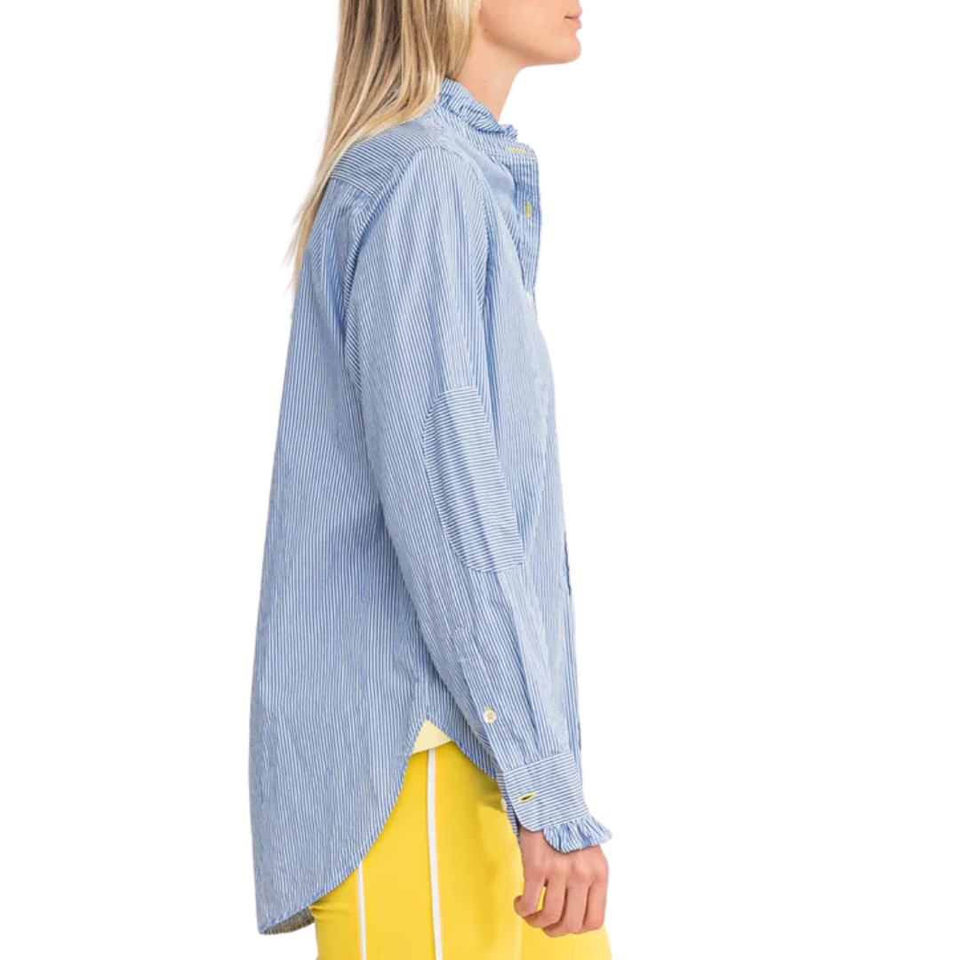 Mia Ruffle Shirt in Lunar Blue