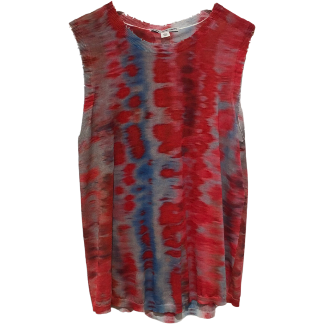 Blurred Animal Print Distressed Muscle Tee in Pimento Combo